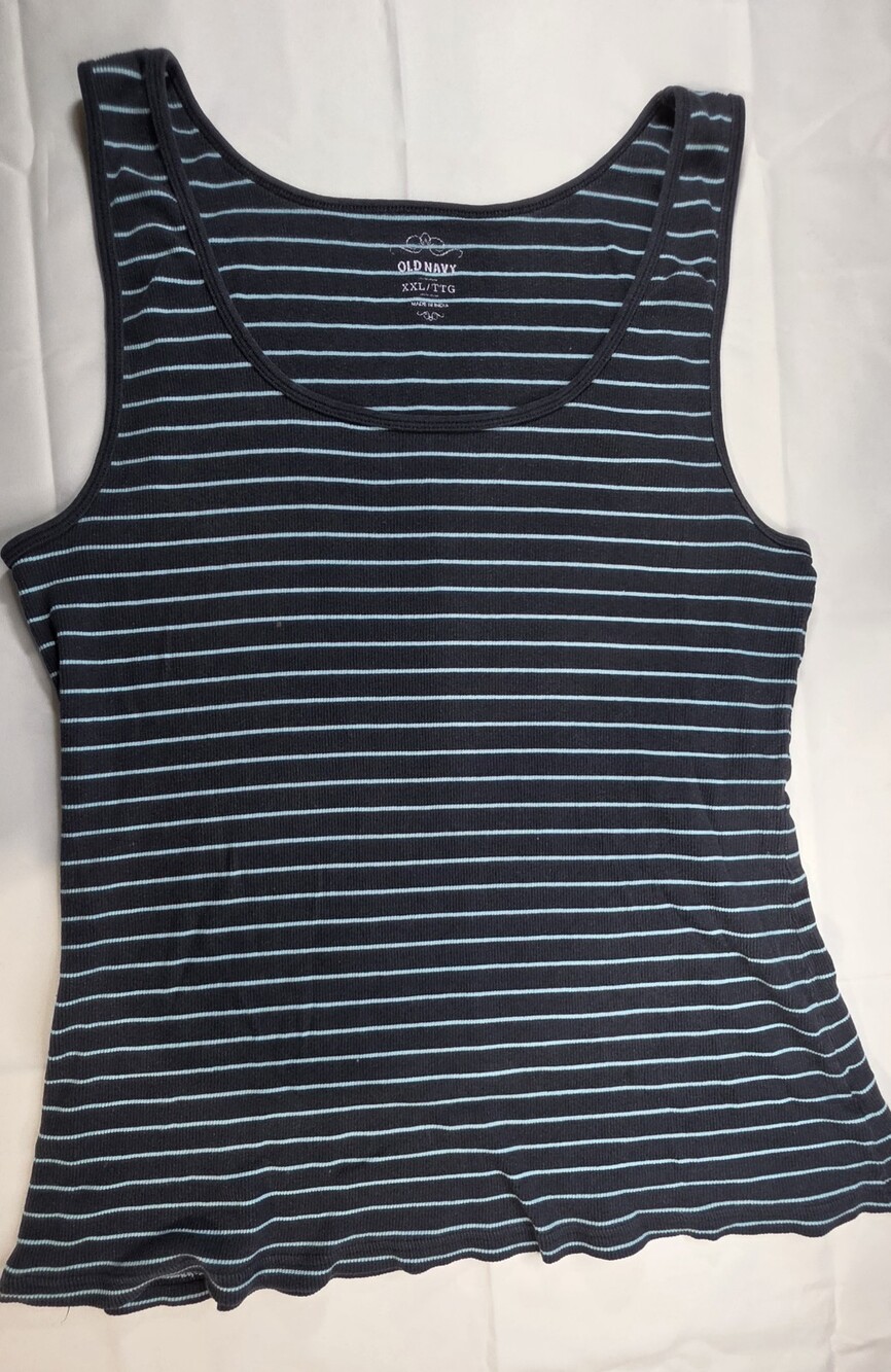 Old Navy Woman's Stripped Rib-knit Tank Top Blue And Black XXL Sku 0339